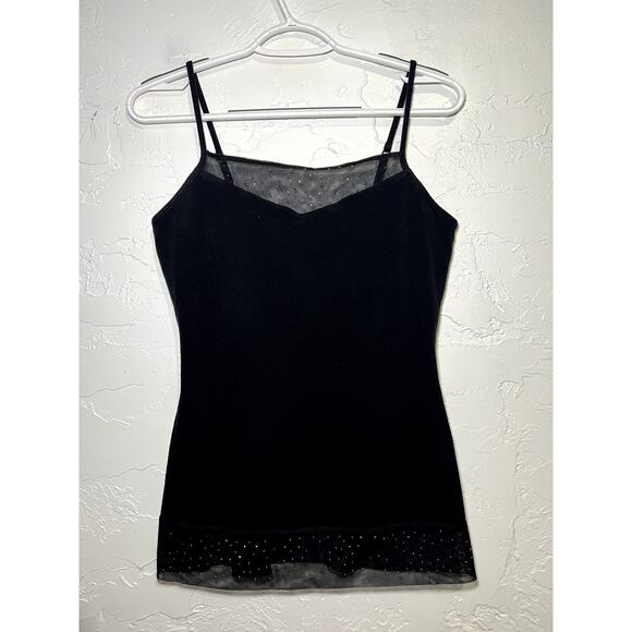 Express jeweled stretch mesh trim cami tank top built in bra womens medium y2k - Picture 1 of 9